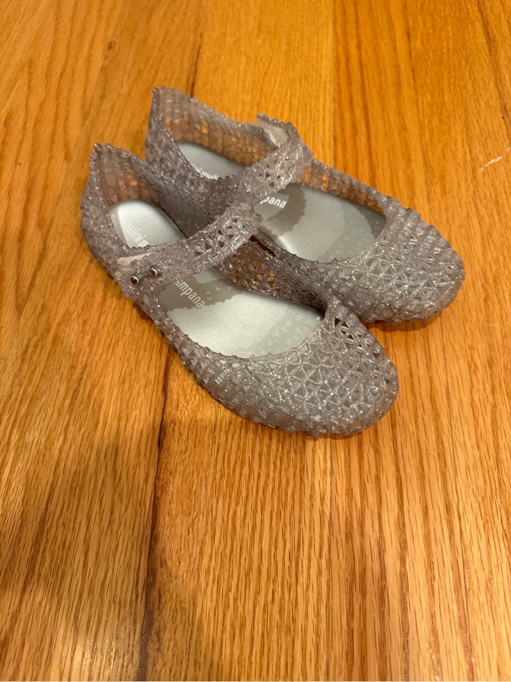 Mini Melissa Clear Glitter Silver Mary Jane Jelly Shoes / Sz 12